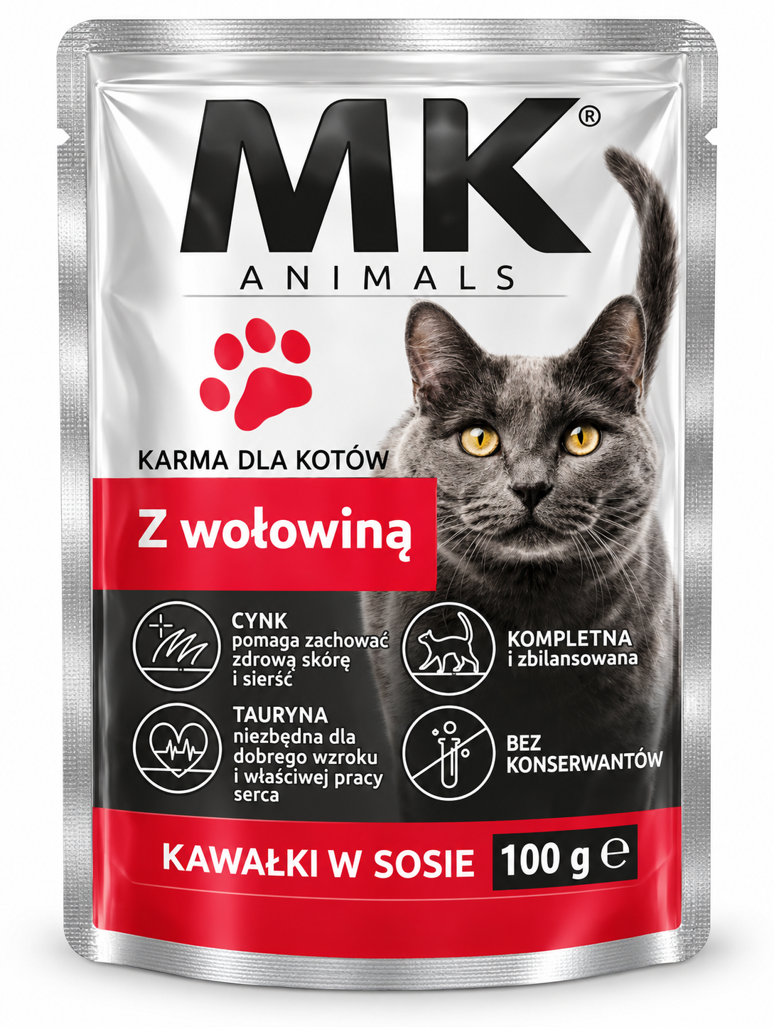 MK Animals – Karma dla kotów z wołowiną 100 g
